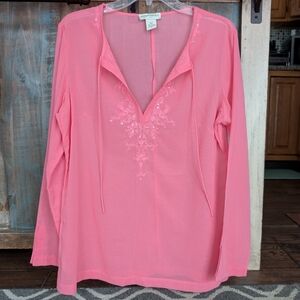 Banana Republic Pink Sheer Embroidered Sequin Tunic Blouse - Women's Medium